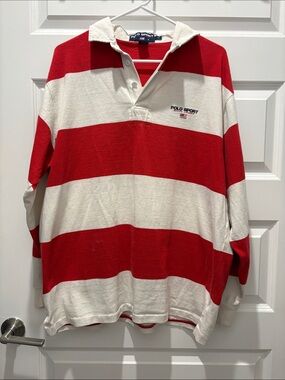 Polo by Ralph Lauren Polo Sport Red and White Striped Long Sleeve Rugby Shirt